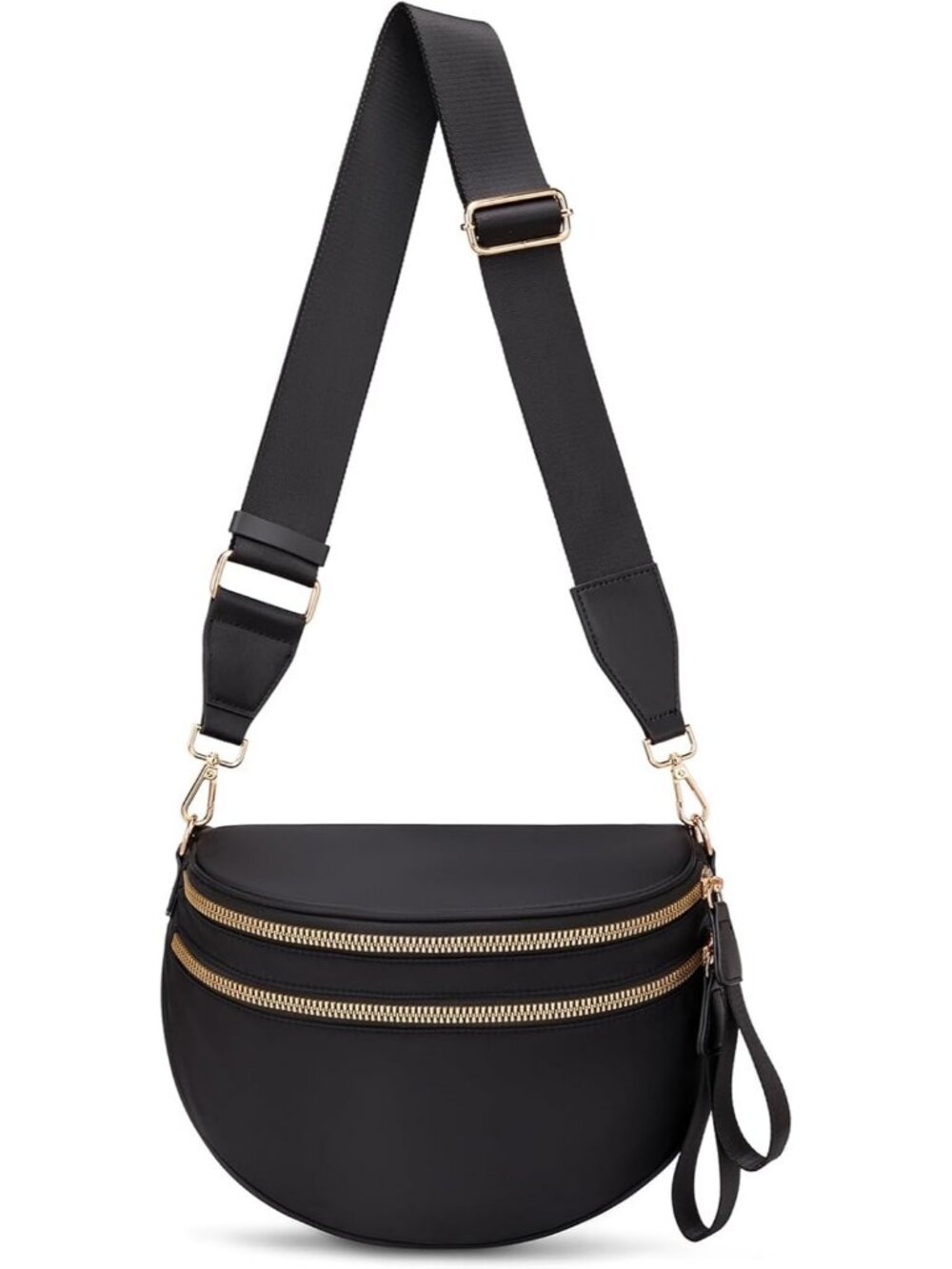 Women's Black Pure Color Checkered Nylon Fanny Pack Travel Crossbody Bag